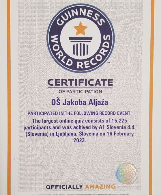 Uradni certifikat Guinness World Records